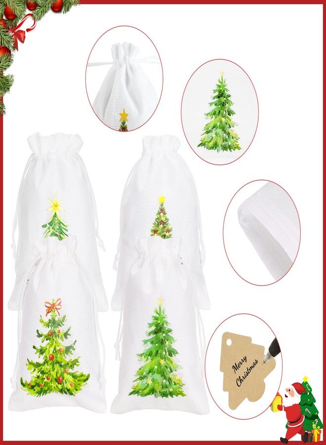G2PLUS 24Pcs Christmas Drawstring Burlap Gift Bags - 5X7 In Christmas Advent Calendar Bags, 4 Design Xmas Tree Burlap Bag, White Treat Goody Bag for Xmas Holiday Party Favors - Image 3